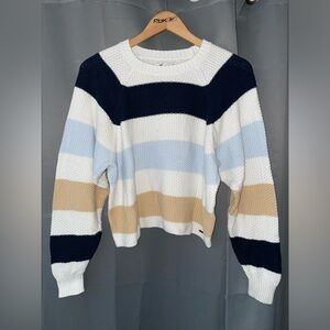 Hollister striped sweater women’s M medium knit sweater blue white tan stripes